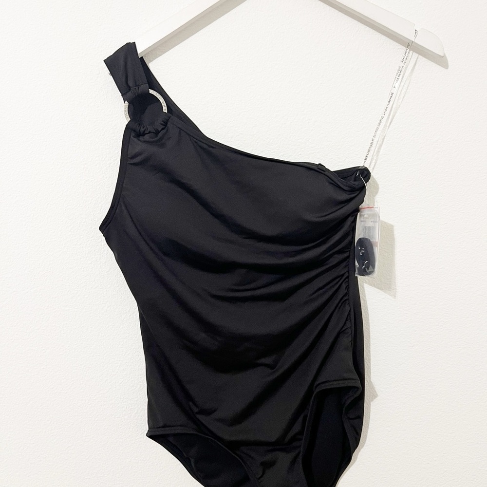 NWT NEW Michael Kors Womens Black One-shoulder One Piece Swimsuit Sz 12 - Picture 2 of 8